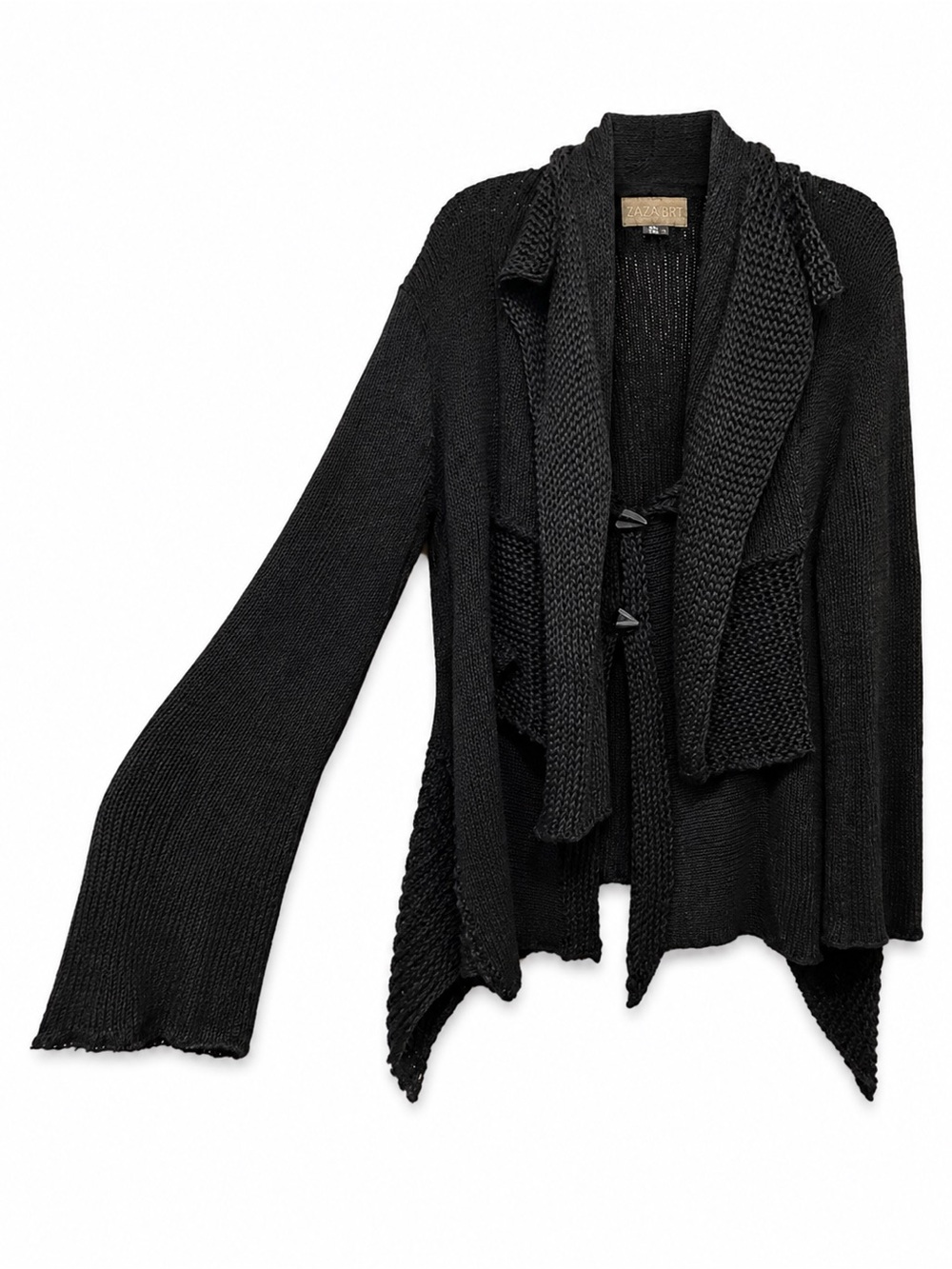 Zuza Bart XL Black 100% Linen Cardigan Asymmetrical Toggle Lagenlook Art to Wear - Picture 8 of 9